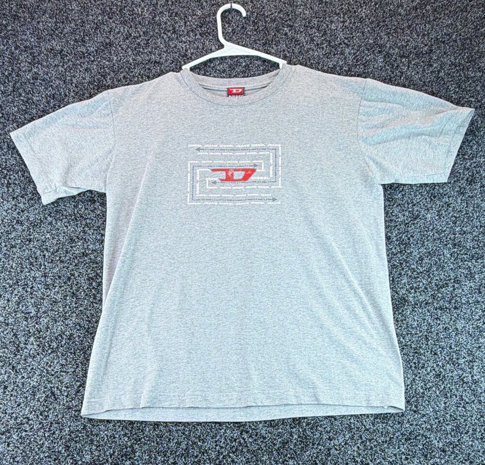 Diesel Logo Graphic Men's Gray Crew Neck Short Sleeve Cotton Knit Tee M
